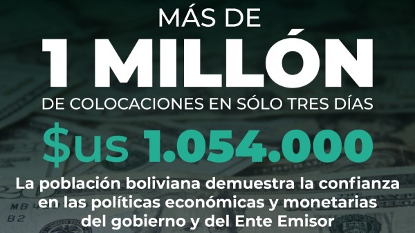 Al tercer día de su emisión venta de bonos BCB en dólares sobrepasa