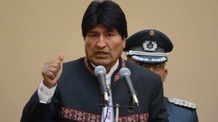 Evo Morales durante el acto se suscripción de convenio con China para un programa de seguridad. Foto: ABI