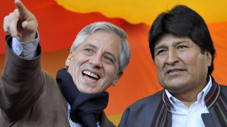 El vicepresidente Álvaro García Linera y el presidente Evo Morales. Foto: ABI