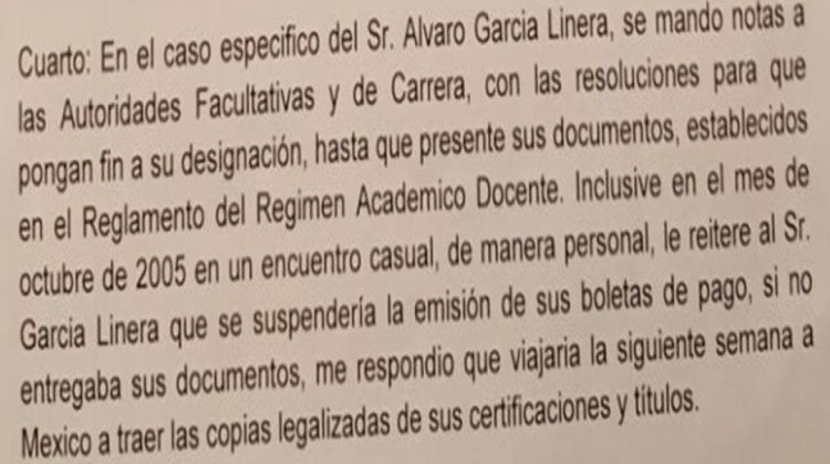 Parte de la carta obtenida por ANF y firmada por el exdirector de personal docente,  Juan Fuentes Sotomayor.