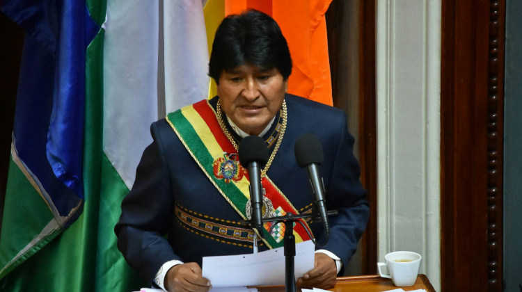 Evo Morales durante su discurso informe este domingo. Foto: ABI