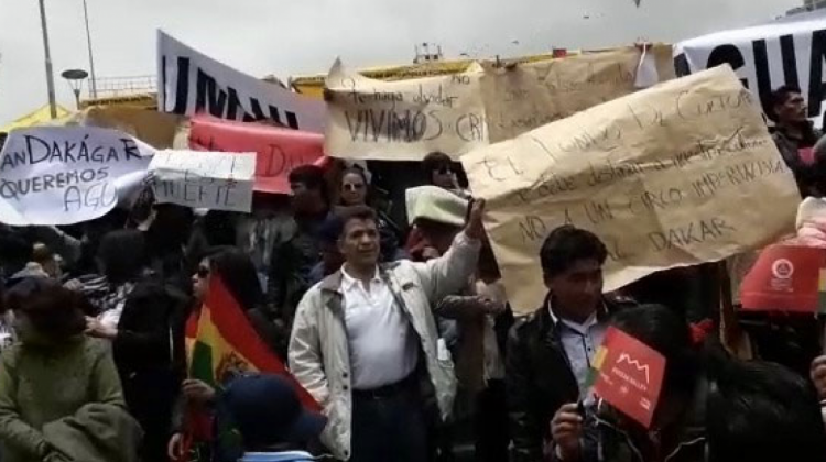 Una de las protestas que se protagonizó durante el arribo del Dakar a La Paz.
