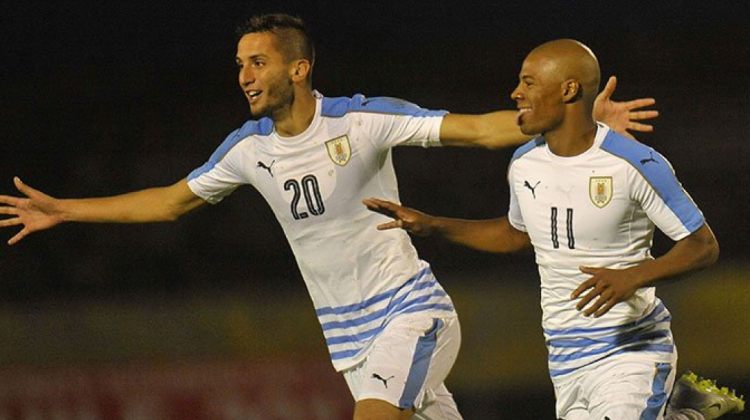 Los jugadores uruguayos celebran uno de los tantos de su selección.  Foto: @CONMEBOL