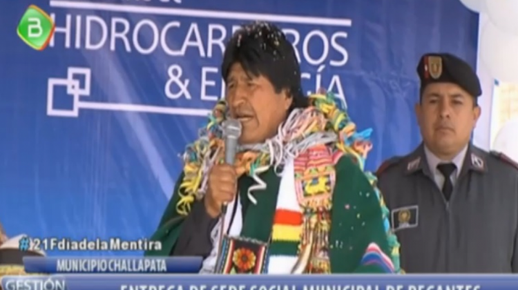 Presidente Evo Morales en un acto público en Challapata (Captura de pantalla: Bolivia)