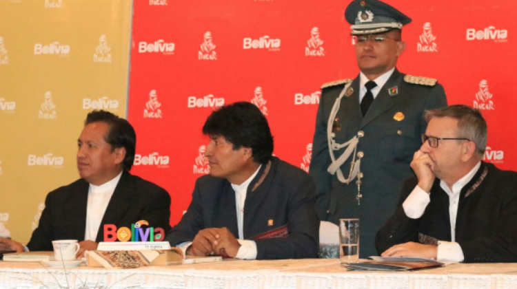 El presidente Evo Morales participó del lanzamiento oficial del rally Dakar: Foto: Bolivia Televisión
