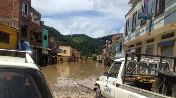 Calles de Guanay inundadas. Foto: Rimay pampa