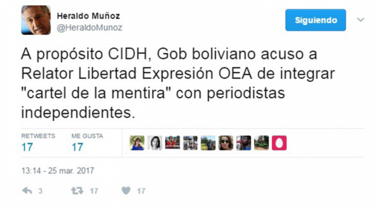 Twitter del canciller de Chile, Herardo Muñoz. Foto captura Twitter