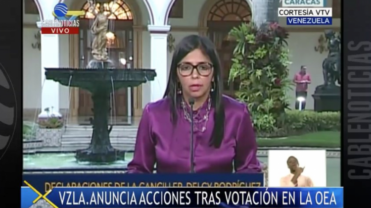 La canciller venezolana Delcy Rodríguez.    Foto: Captura de pantalla VTV