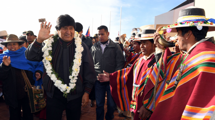 El presidente Evo Morales en el departamento de Oruro este sábado. Foto: ABI