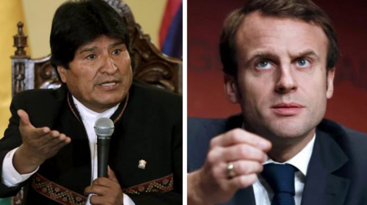 Evo Morales y el flamante presidente francés, Emmanuel Macron.  Foto: ABI