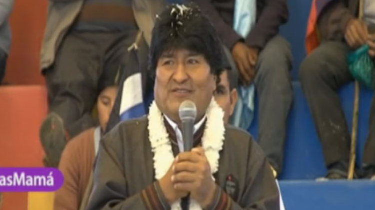 Evo Morales en un acto en el departamento de Cochabamba. (Captura de pantalla: BoliviaTv)
