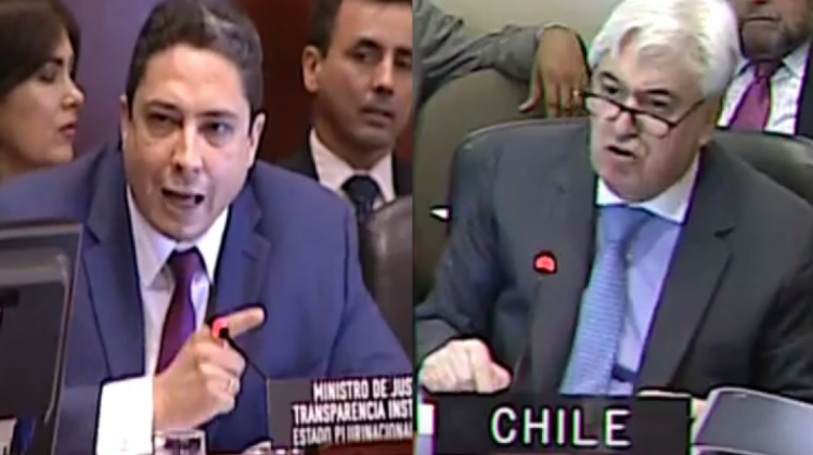 El ministro de Justicia, Héctor Arce, y el representante de Chile ante la OEA, Aníbal Barría.    Foto: Captura de pantalla