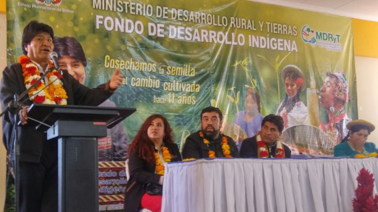 El presidente Evo Morales en el acto en Tarija. Foto: Twitter Cambio