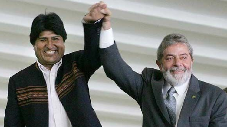 El presidente Evo Morales y expresidente Lula da Silva. Foto: Merco Press