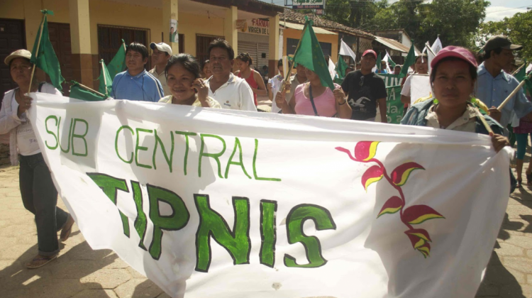 Comunidades del Tipnis durante una pasada marcha. Foto:ChaskiClan