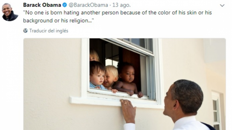El tuit de Barack Obama sobre los hechos ocurridos el pasado fin de semana en Charlottesville.