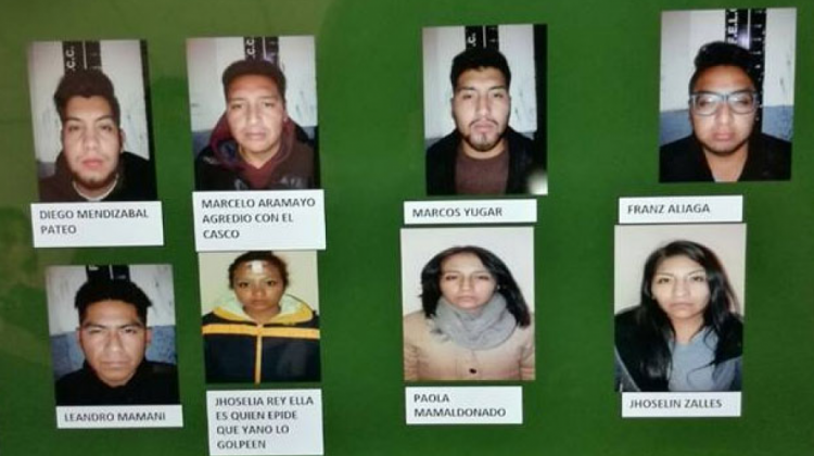 Los ocho imputados. Foto: Policía Boliviana.
