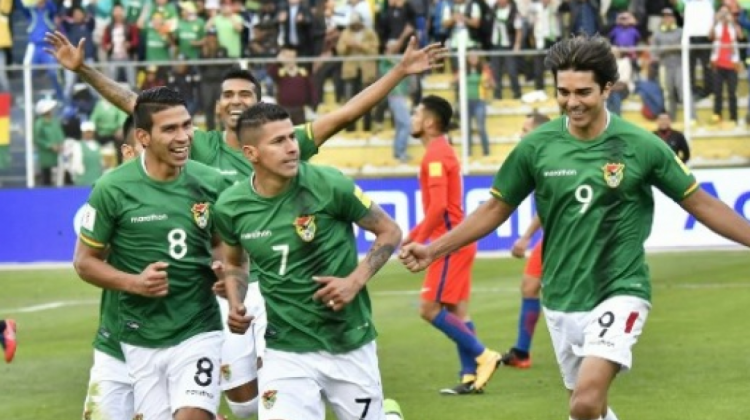 Los jugadores de la Verde celebran el tanto de Juan Carlos Arce.  Foto: CONMEBOL