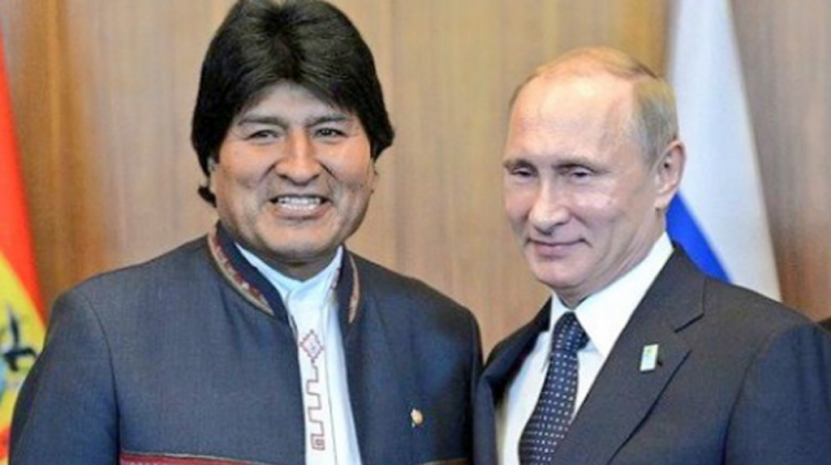 Evo Morales, presidente de Bolivia y Vladirmir Putin, presidente de Rusia. Foto: Min. Presidencia