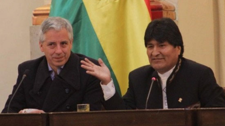 Vicepresidente Álvaro García Linera y el presidente Evo Morales. Foto de archivo: ABI.