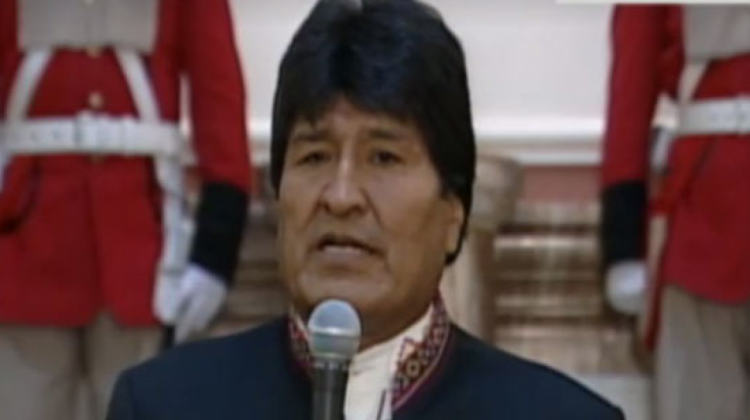 Evo Morales en Palacio de Gobierno. Foto: BTV/Captura de pantalla.