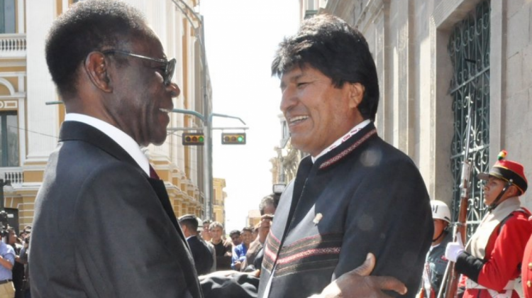 Presidente, Evo Morales y  su homólogo de Guinea Ecuatorial, Teodoro Obiang . Foto: Cancillería