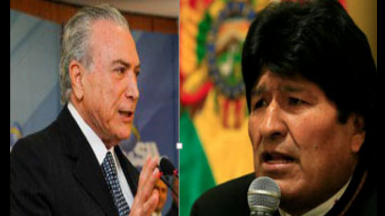 El presidente de Brasil, Michel Temer y de Bolivia, Evo Morales. Foto: ANF