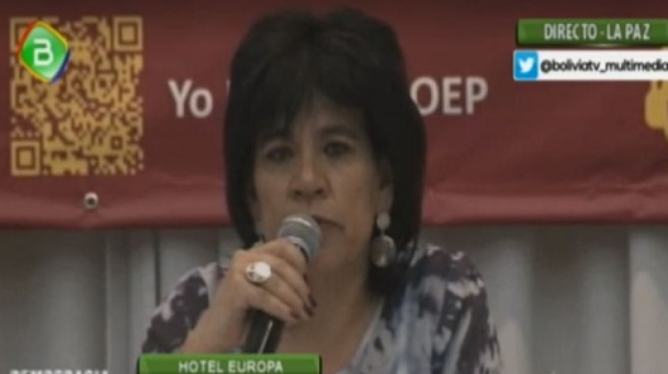 Katia Uriona, presidenta del Tribunal SUpremo Electoral.  Foto: Captura de pantalla BTV