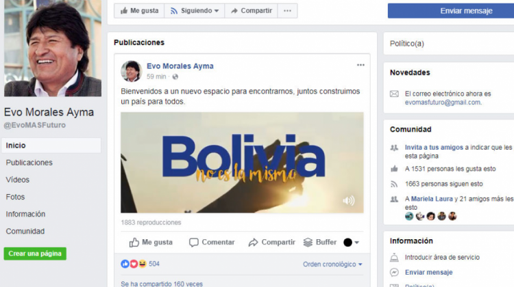 Evo Morales en Facebook. Foto: Captura de pantalla.