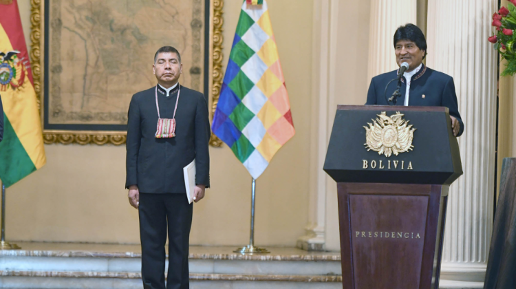 El presidente Evo Morales durante el acto del saludo protocolar. Foto: ABI