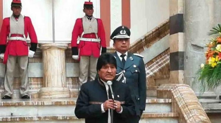 Evo Morales en conferencia de prensa en Palacio de Gobierno.  Foto: Cambio