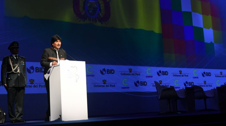 Intervención de Evo Morales en la Cumbre de las Américas. Foto: Cancillería de Bolivia.