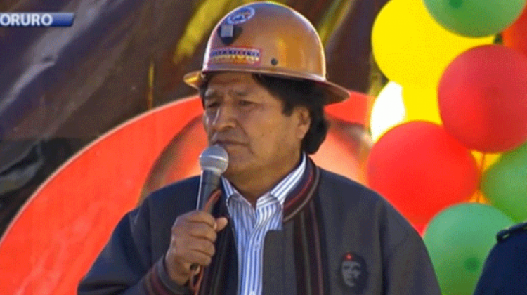 Evo Morales en el acto de celebración del Día del Trabajo en Oruro. Foto: BTV.