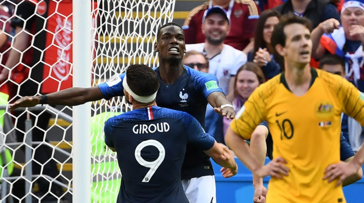 Paul Pogba celebra su gol en la victoria de Francia 2-1 sobre Australia.   Foto: @CONMEBOL