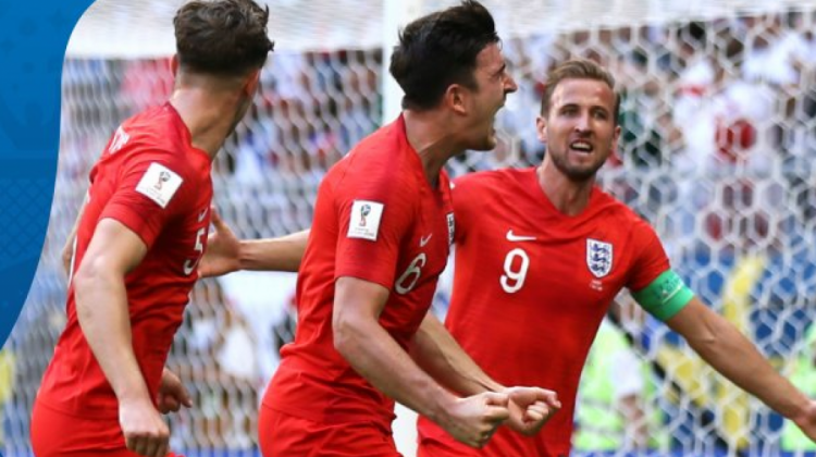 Harry Maguire festeja el primer gol de la victoria de Inglaterra.  Foto: @fifaworldcup_es