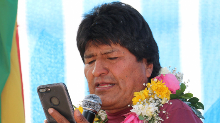 Evo Morales en un acto en el municipio de Irupana. Foto: ABI.