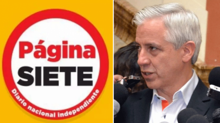 El logo de Página Siete y el vicepresidente Álvaro García Linera.