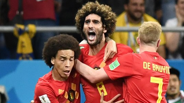 Marouane Fellaini festeja el segundo gol de Bélgica.   Foto: @fifaworldcup_es