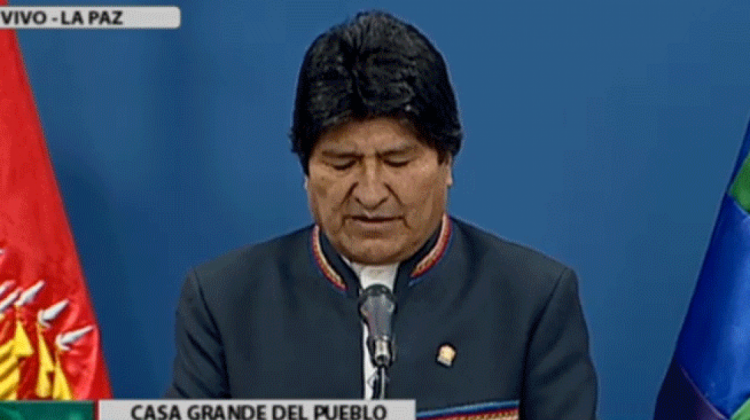 Evo Morales en una declaración de prensa. Foto: BTV/Captura.