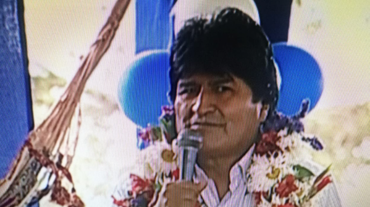 Evo Morales durante su discurso de inauguración en San Julián  Foto: Captura de Pantalla