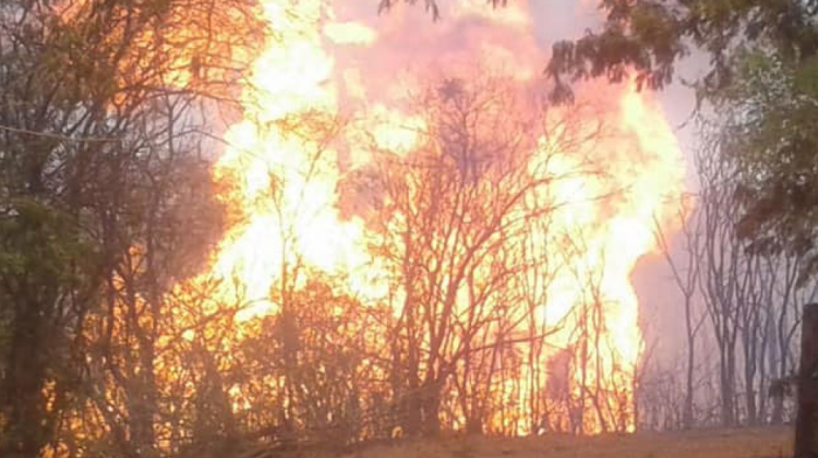 Incendio en una comunidad del municipio de Villamontes. Foto: El Chaco Informa.