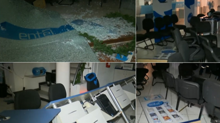 Imágenes de los daños ocasionados en Entel. Fotos: Btv.