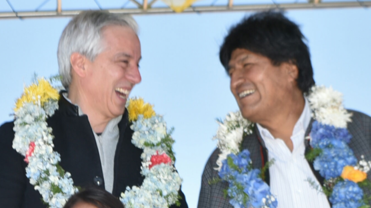 Álvaro García Linera y Evo Morales, los polémicos candidatos del oficialismo. Foto de archivo: ABI.