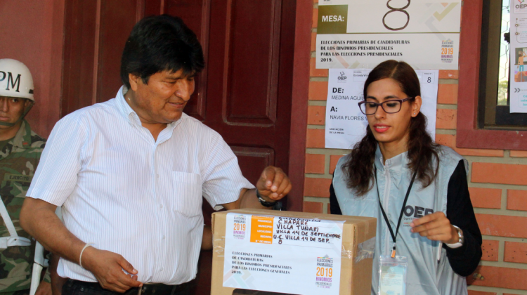 El presidente Evo Morales el domingo en la jornada de las Elecciones Primarias. Foto: ABI