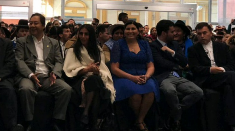 Los miembros del gabinete ministerial del presidente Evo Morales, entre ellos Montaño, Sifuentes y Canelas. Foto: Ministerio de Comunicación