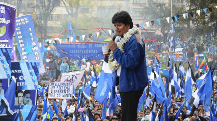El presidente Evo Morales en uno de los actos de campaña: Archivo