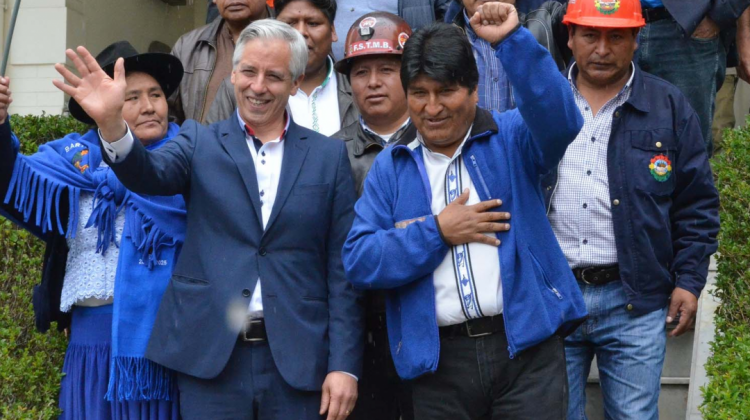 El vicepresidente Álvaro García Linera y el presidente Evo Morales. Foto de archivo: ABI.