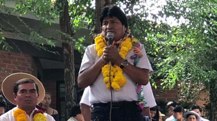 Evo Morales en un acto público en el departamento de Tarija. Foto: BTV.