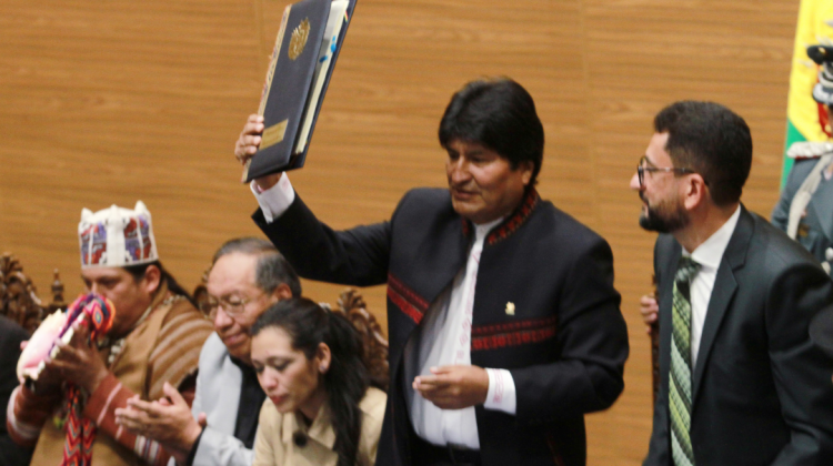 Presidente Evo Morales en el acto de promulgación de la ley. Foto: Abi