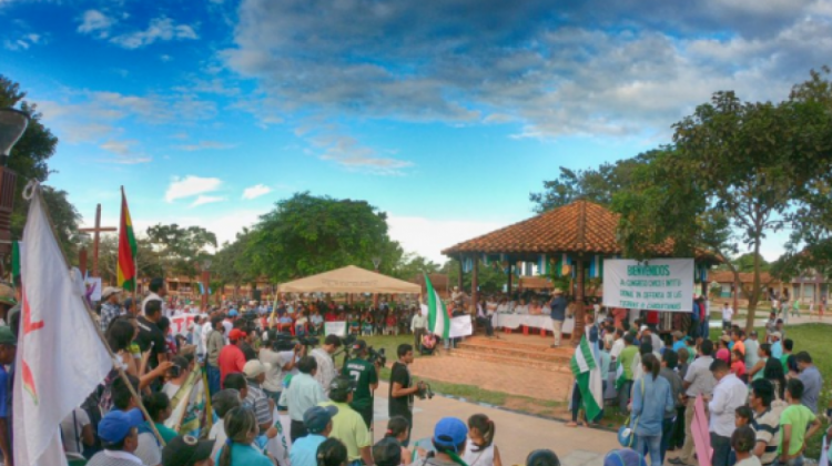 Protesta en San Miguel de Velasco por la dotación de tierras de finales de marzo. Foto: Comité Cívico Pro Santa Cruz.